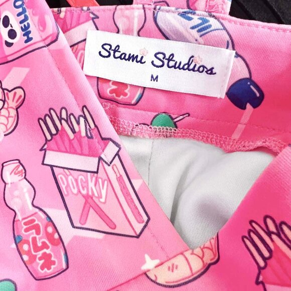 Japanese Sweets Shorts Overalls | Dango Pocky Taiyaki Ramune Print - Picture 5 of 6